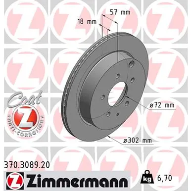 Диск тормозной задний MAZDA CX-7 ZIMMERMANN 370.3089.20