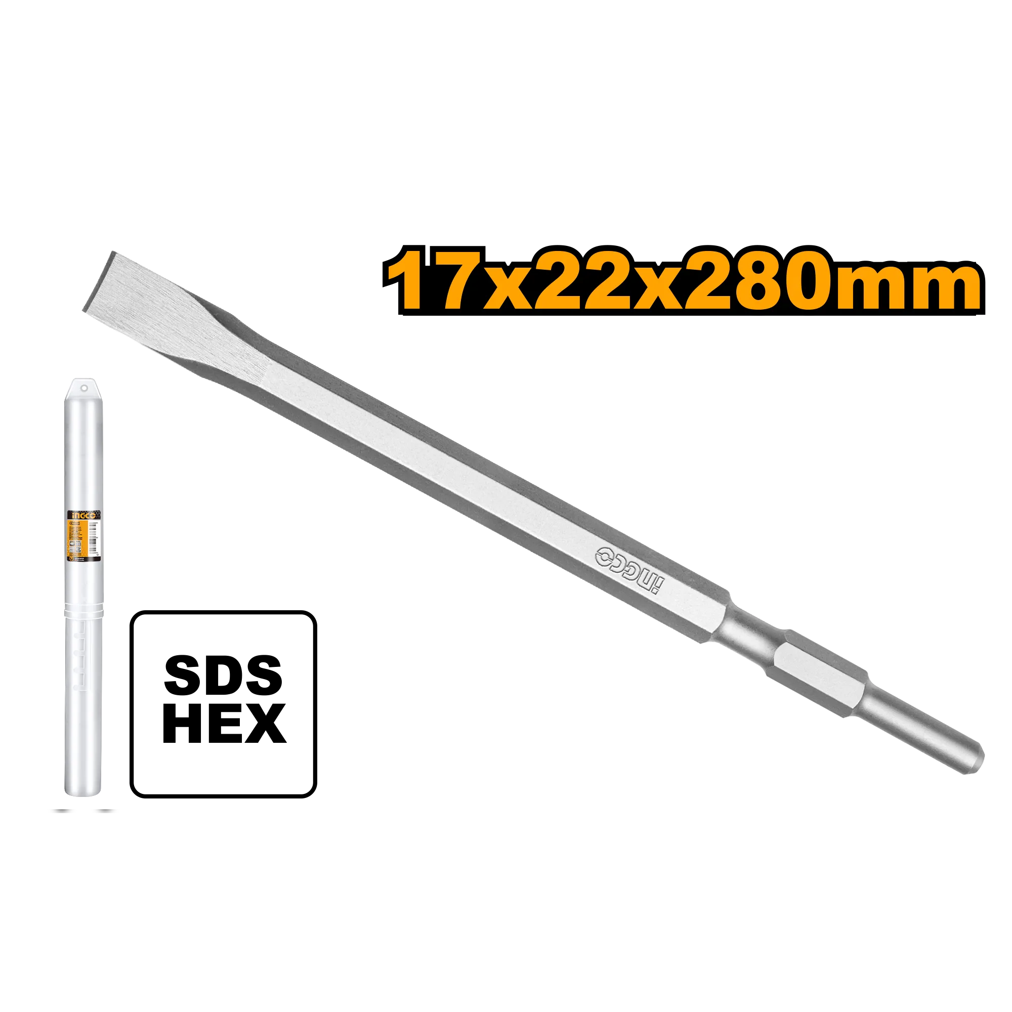 Зубило пикообразное Hex 17x280х22 мм INGCO DBC0522801