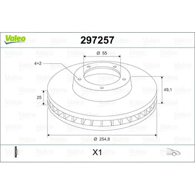 Диск тормозной передний 297 257 VALEO 297257