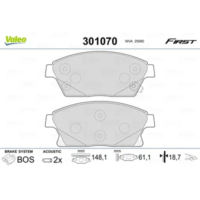 Колодки тормозные передние VALEO 301070