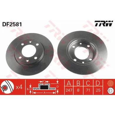 Диск тормозной задний CITROEN XSARA/PEUGEOT 206 /D=247MM TRW DF2581