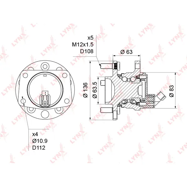 Ступица колеса зад правлев FORD Mondeo III 00-07 АКПП LYNXauto WH-1226