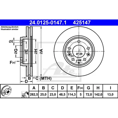 Диск тормозной передний MAZDA 6 02-08 ATE 24.0125-0147.1
