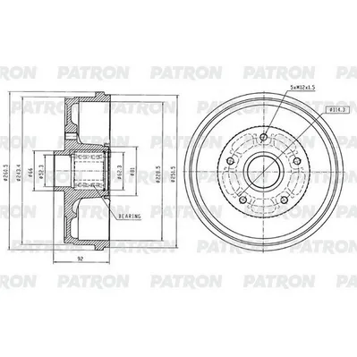 Барабан тормозной RENAULT Duster 4x2 / Kaptur 1,6 (+ подшипник,+ кол PATRON PDR1014