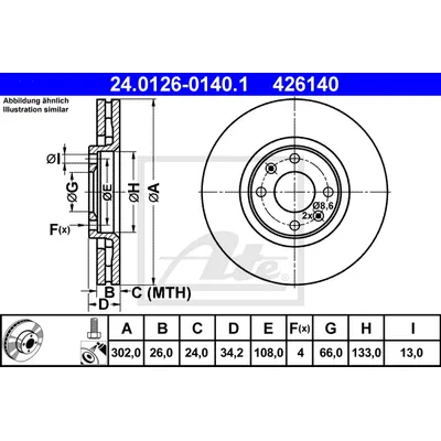 Диск тормозной PEUGEOT 307/CITROEN C4 2003=> (302X34.2) ATE 24.0126-0140.1
