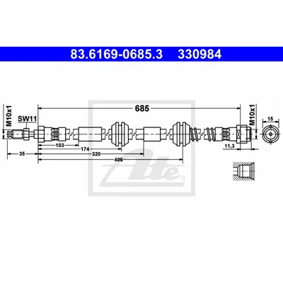 Шланг тормозной VOLKSWAGEN TOUAREG I (03-10)