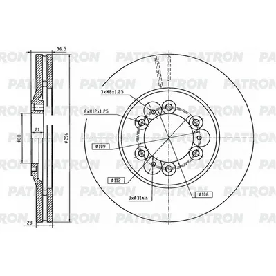 Диск тормозной передний GW HOVER H5 (дизель)/ H3 TURBO (D = 296 MM PATRON PBD1034