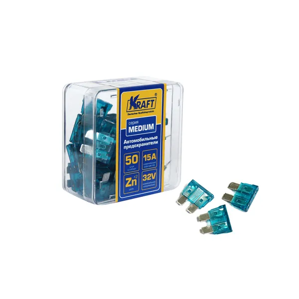 Набор предохранителей 15А (MEDIUM 50шт) пласт.кор. KRAFT KT870004