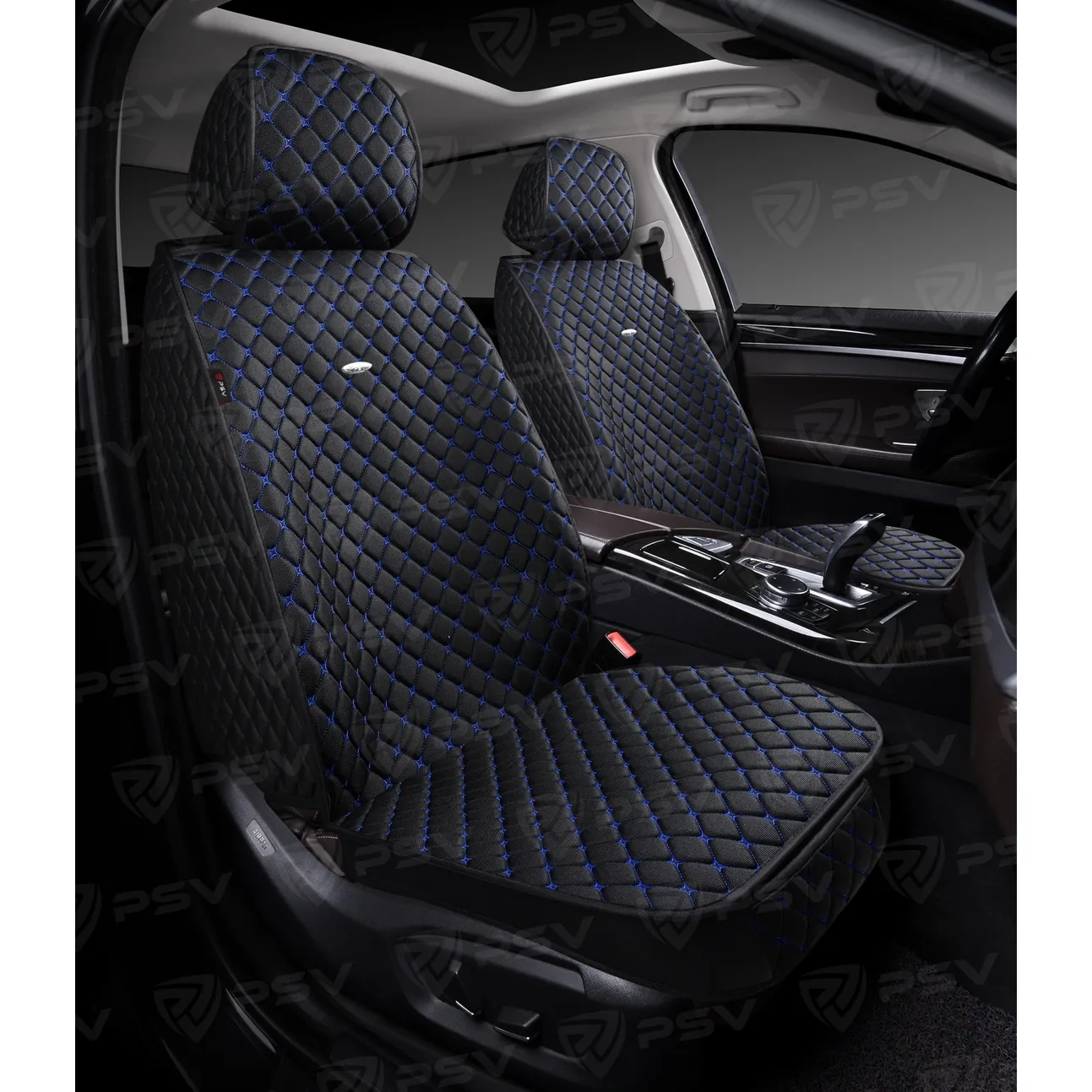 Накидки в машину универсальные 5D PSV Len 2 FRONT (Черный/Отстрочка Синяя),на передние сиденья, лен PSV 136639