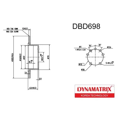 Диск тормозной DYNAMATRIX-KOREA DBD698