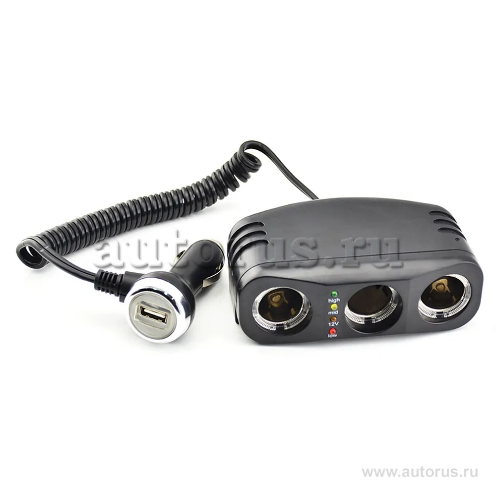 Прикуриватель (разветвитель) на 3 гнезда  1 USB (1000 mA)