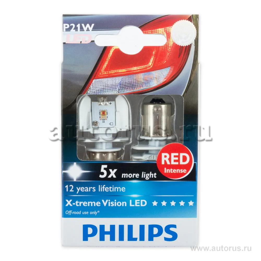 Лампа светодиодная 12V P21W 2W BAU15s PHILIPS X-tremeVision LED 2 шт. картон 12898RX2