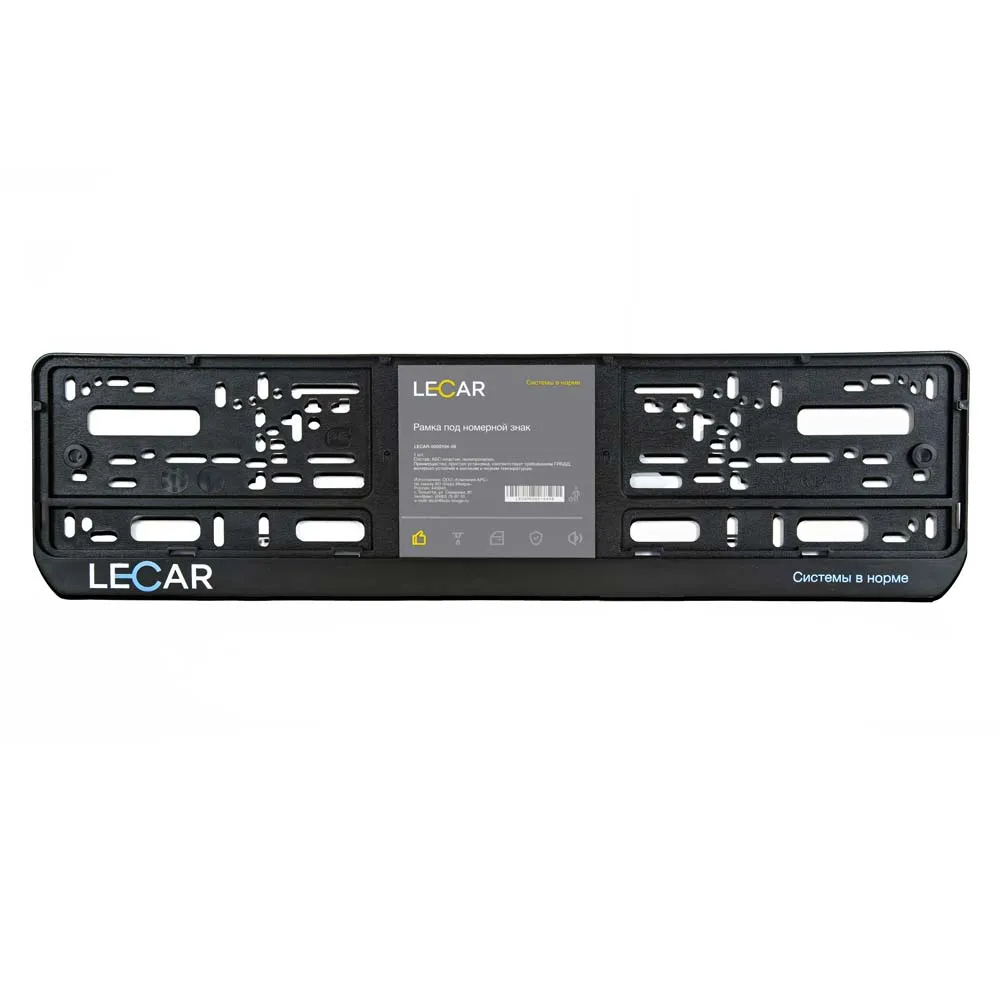 Рамка под номерной знак с лого односоставная (черная) LECAR LECAR000010408