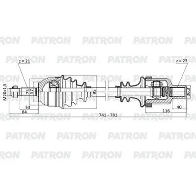 Полуось правая 21x741x57x23 RENAULT: MEGANE CABRIOLET 96-, PATRON PDS0117