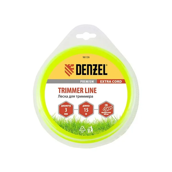 Леска для триммера, двухкомпонентная квадрат 3,0 мм, 15 м Extra cord Denzel 96126