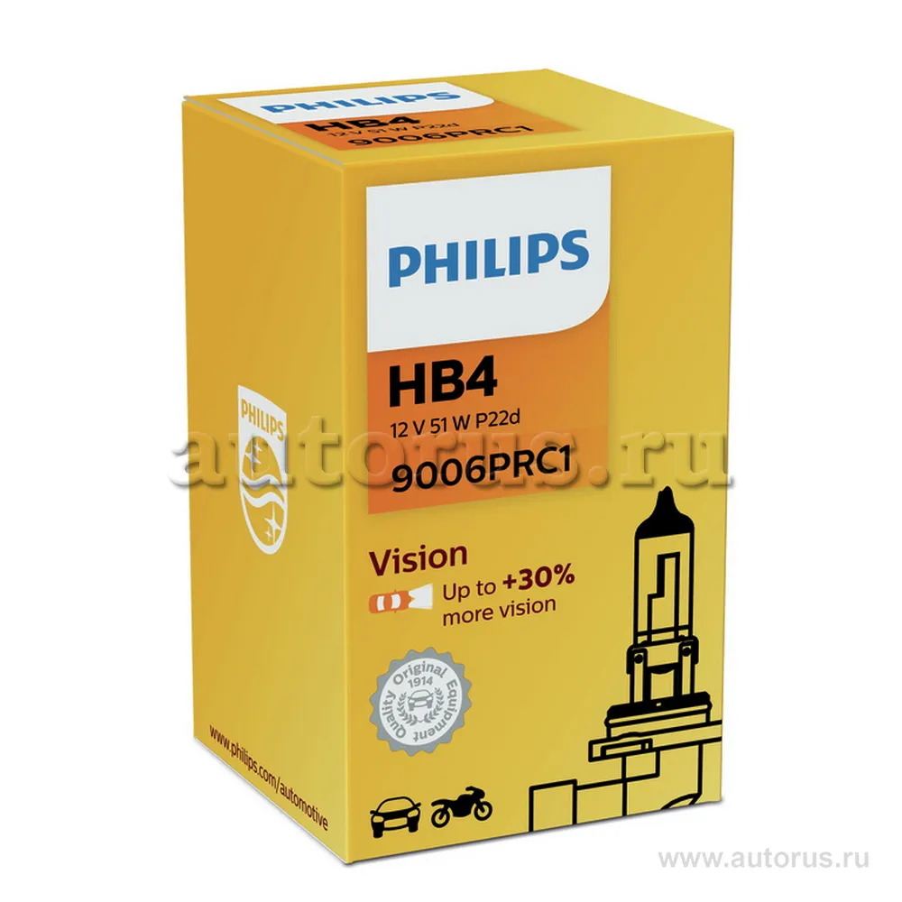 Лампа 12V HB4 55W +30% PHILIPS Premium 1 шт. картон 9006PRC1
