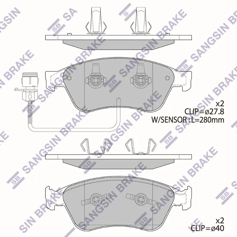 Колодки тормозные передние AUDI A8 (4D2,4D8) SANGSIN BRAKE SP1788