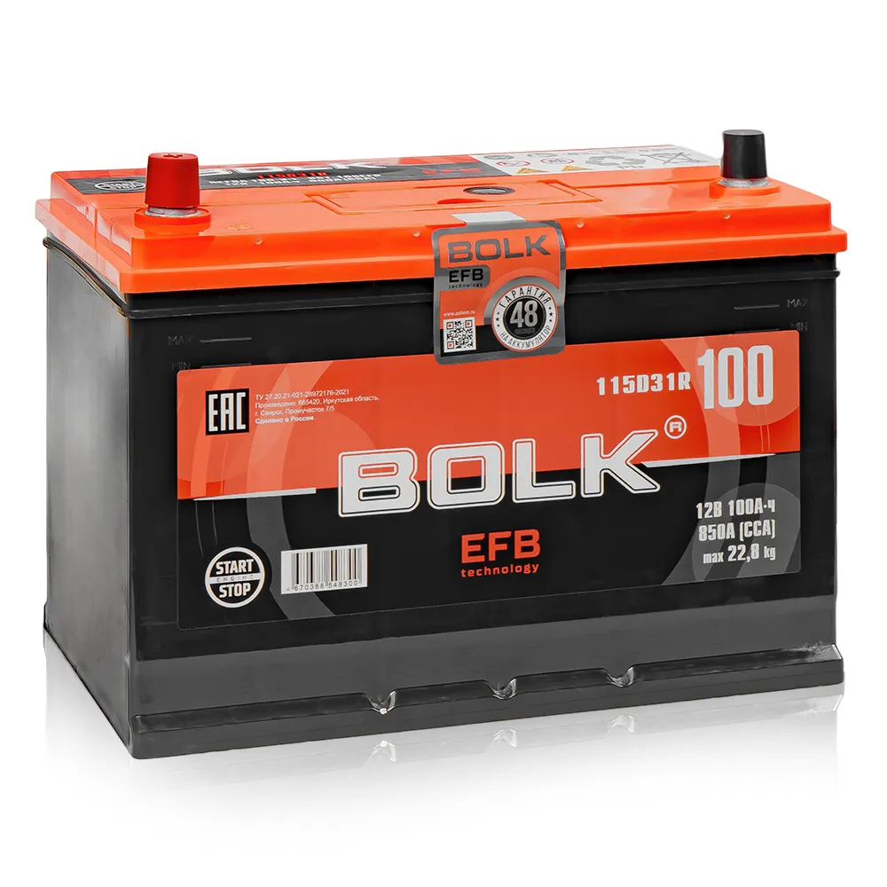 Аккумулятор BOLK EFB ASIA 100 А/ч, обратный R+, 306-175-225 D31 850 A BOLK ВEFBА 100-З-R