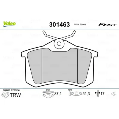 Колодки тормозные задние VALEO 301463