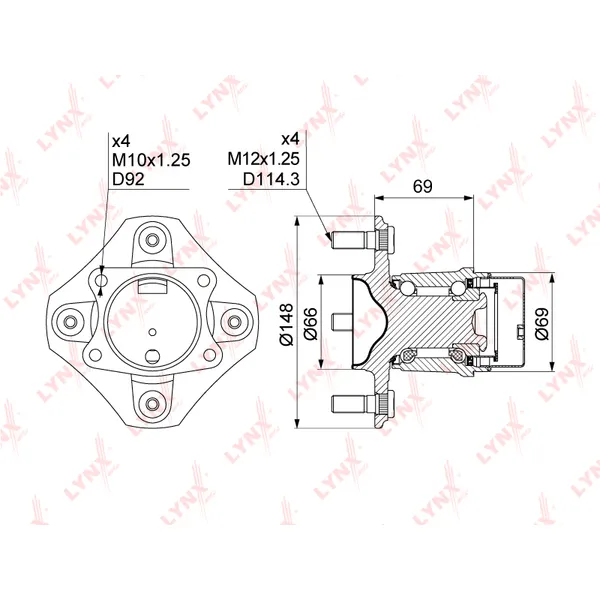 Ступица задняя в сборе NISSAN Tiida 07-> LYNXauto WH-1073