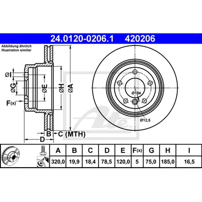 Диск тормозной задний BMW X5 E70 3.0/X6 E71 3.0 ATE 24.0120-0206.1