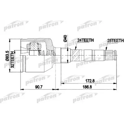 ШРУС внутр прав к-кт 25[+24]x40x32 EMPI 87-9537, CHRYSL PATRON PCV9537
