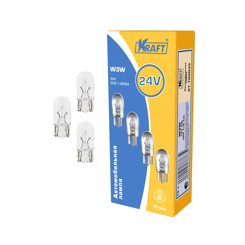 Лампа 24V W3W 3W W2,1x9,5d KRAFT 1 шт. картон KT700034