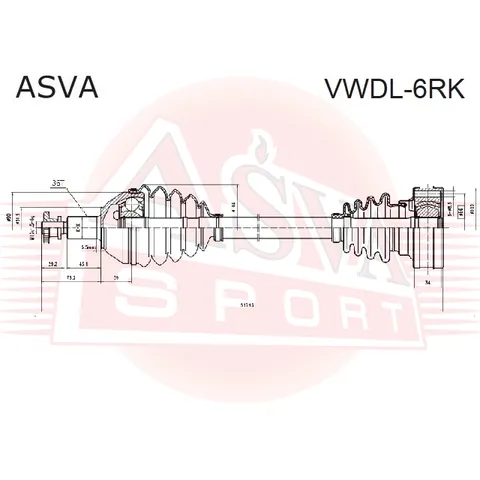 Приводной вал ASVA VWDL-6RK