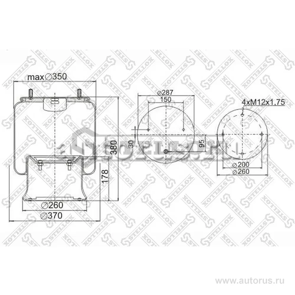 Пневмоподушка со стак. 2шпильки М12x1.75 1штуцер М22x1.5 Schmitz/We STELLOX 90-02851-SX