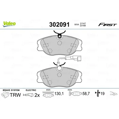 Колодки тормозные перед VALEO 302091