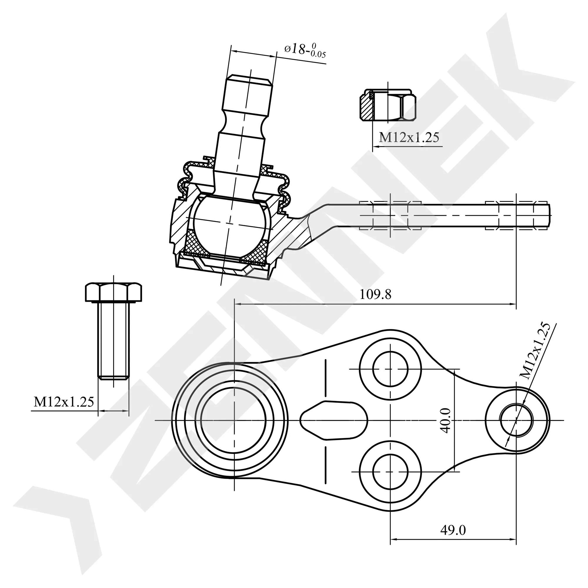Опора шаровая передняя нижняя левая/правая HYUNDAI I30 12, SANTA F 12-18 ZENNEK DBJ0077