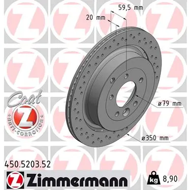 Диск тормозной задний вентилируемый перфорация [350X20MM /5 отверстий] SPORT COAT Z ZIMMERMANN 450520352