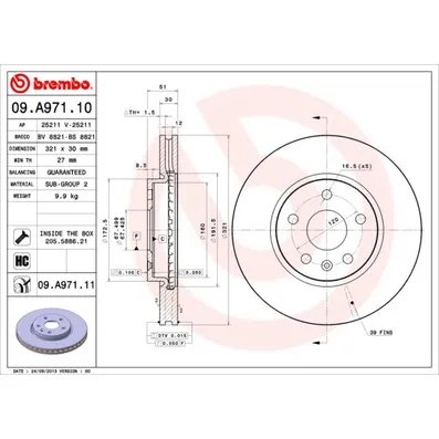 Диск тормозной передний BREMBO 09.A971.10