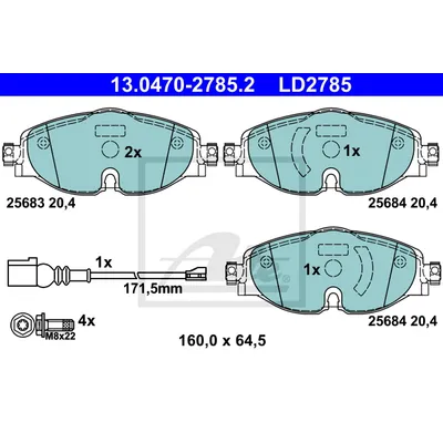 Колодки дисковые передние Audi A3, VW Golf VII 1.2TSI-1.8TFSI/2.0TDI 12 ATE 13047027852