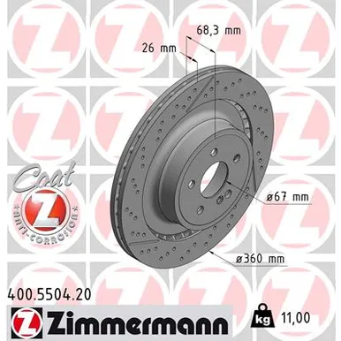 Диск тормозной задний MERCEDES-BENZ C-CLASS, CLS, E-CLASS 09- ZIMMERMANN 400.5504.20