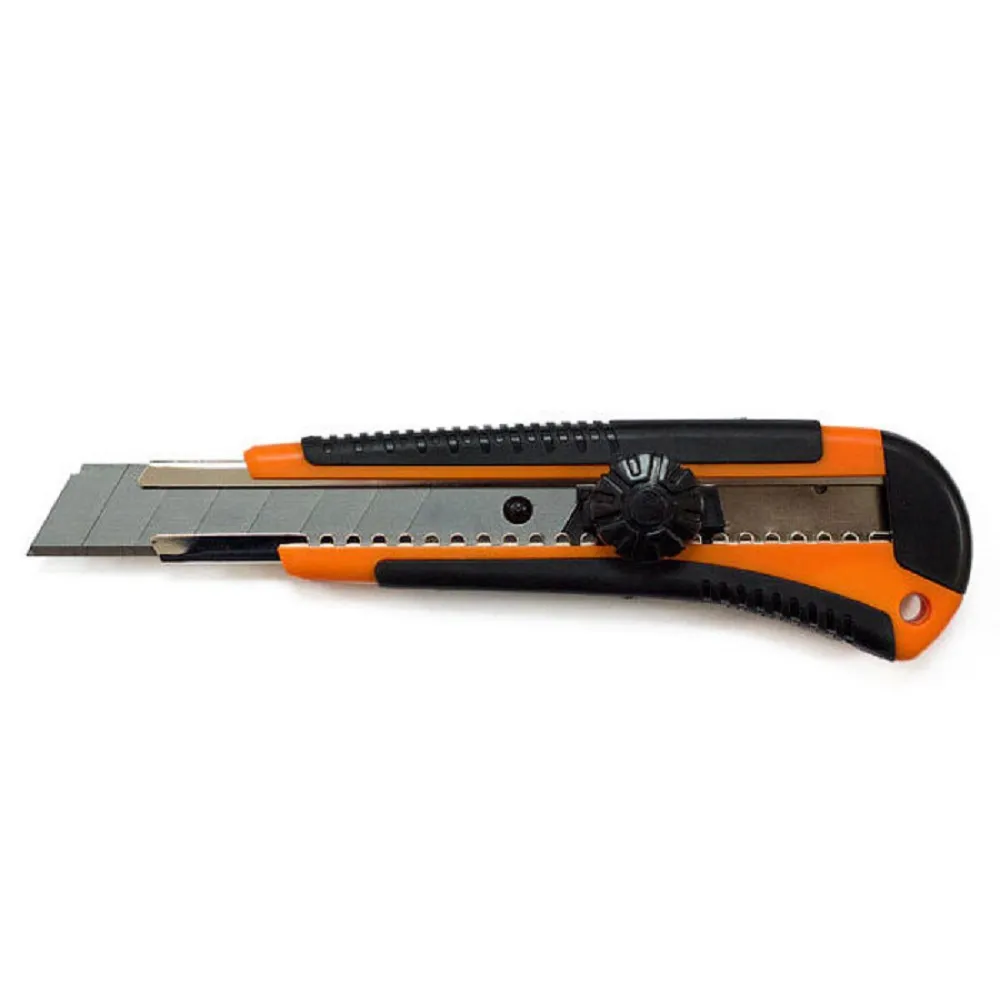 Нож с выдвижным лезвием 18 мм, двухкомпонентный корпус, винтовой фиксатор, Вихрь 73/10/10/3