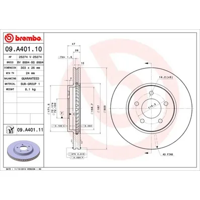 Диск тормозной BREMBO 09.A401.10
