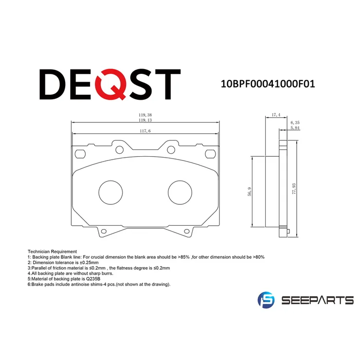 Колодки тормозные, задние TOYOTA LC 80/90/120 90>/MITSUBISHI PAJERO 3.8/3.2D DEQST 10BPF00041000