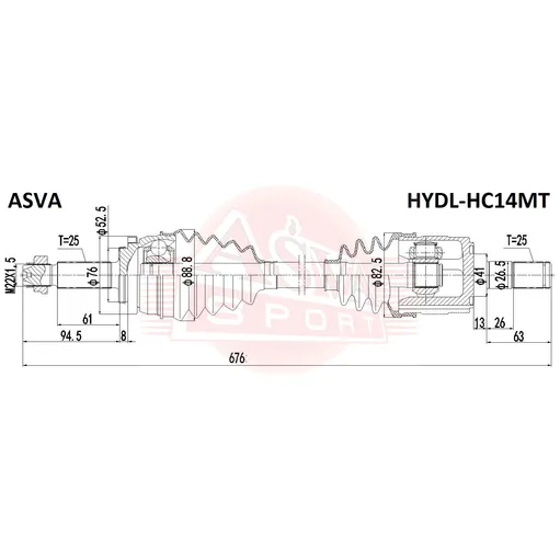 Привод передний левый 27x683x30 ASVA HYDLHC14MT