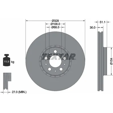 Диск тормозной передний VOLVO XC90 02-> /VENT D=328MM TEXTAR 92284105
