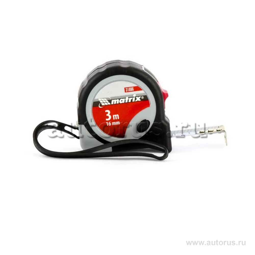 Рулетка Continuous fixation, 3 м x16 мм, обрезиненный корпус, плавная фиксация MATRIX 31086