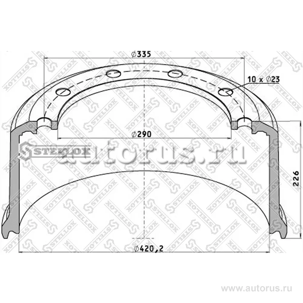 Торм.барабан 420x180/184 H 227 d 290/335 n10x23 под болт BPW HS..EC STELLOX 8500041_SX