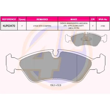 Колодки передние OPEL VECTRA B 1.6I/1.8I 16V/1.7TD 95-02 4U 4UP03470