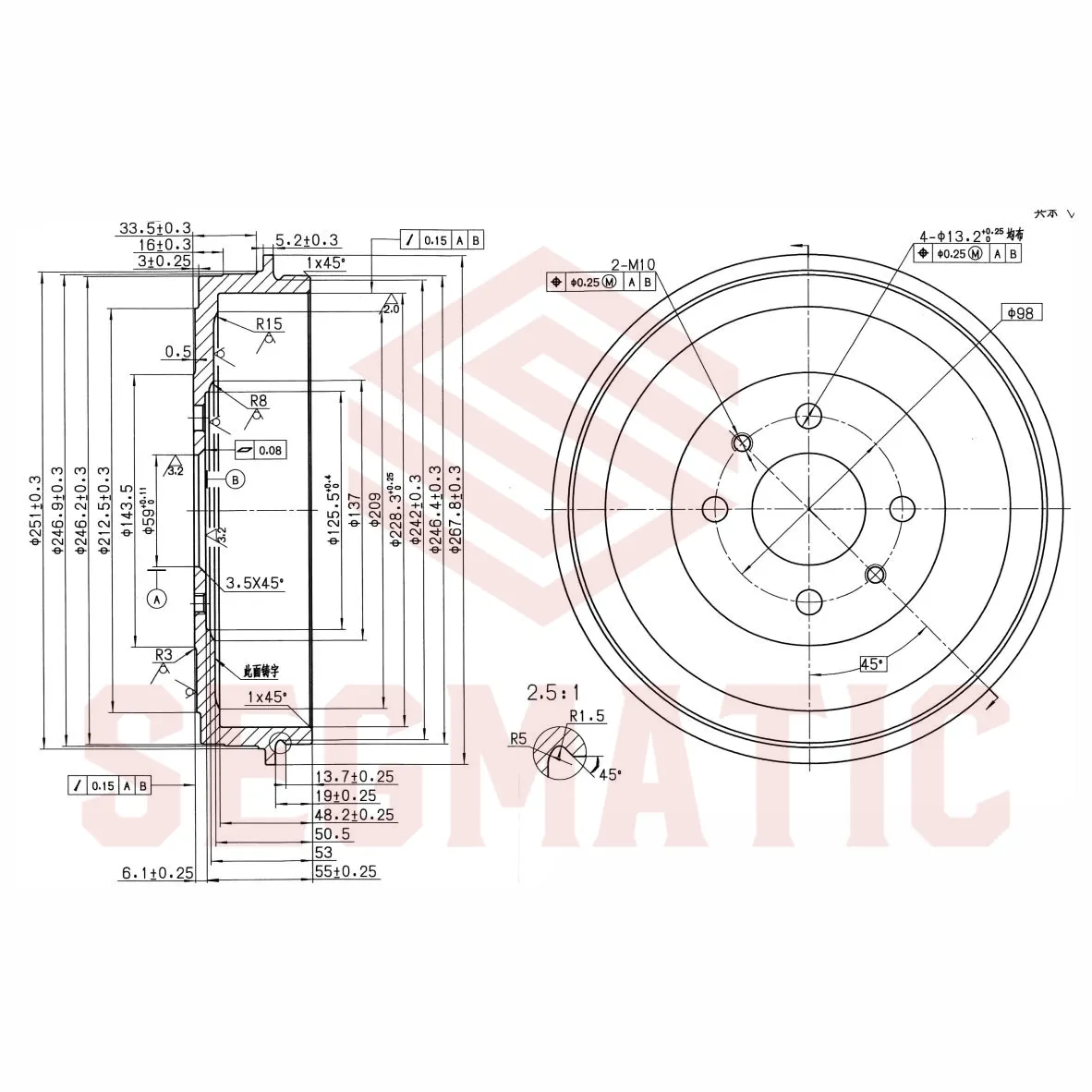 Барабан тормозной Fiat Albea 2002-2012, Fiat Doblo 2001-2005, Fiat Doblo 2005-2015, Fiat Fiorino 20 SEGMATIC SDB30053030