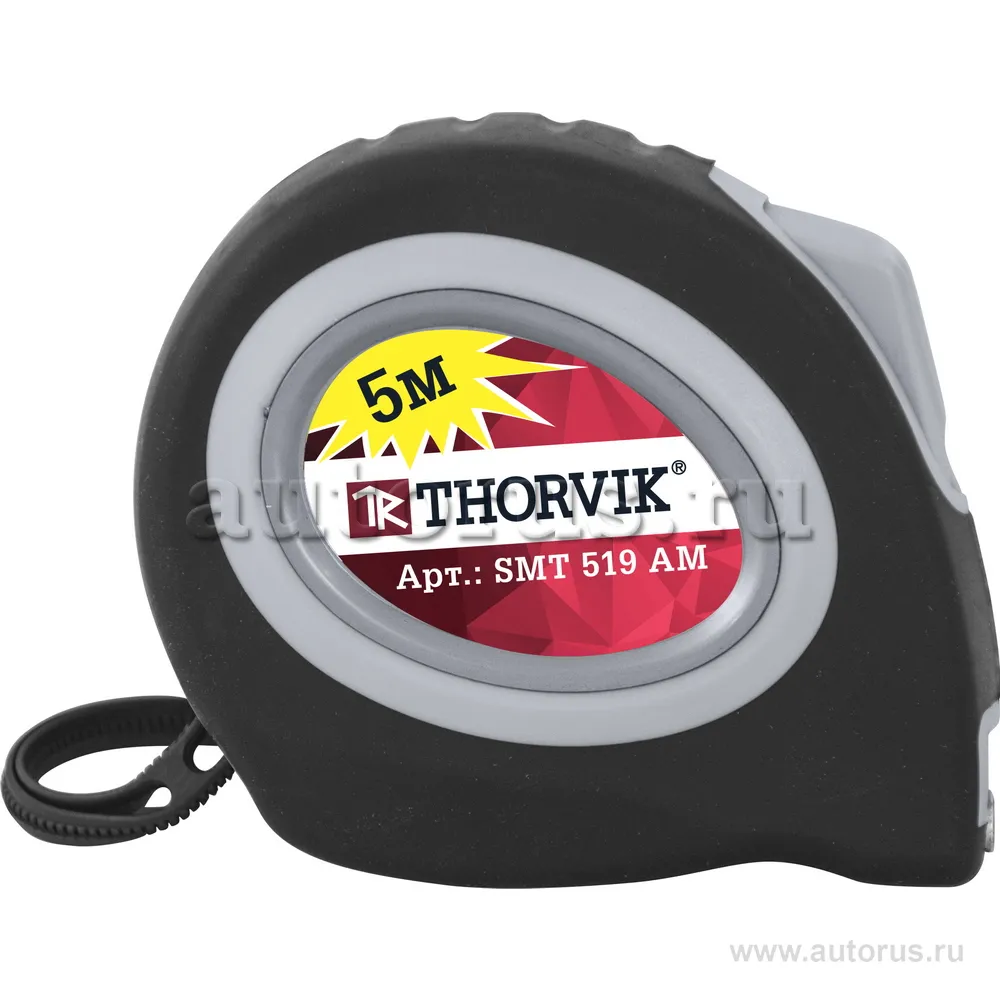 Рулетка с магнитным захватом и автостопом, в обрезиненном корпусе, 5 м THORVIK SMT519AM