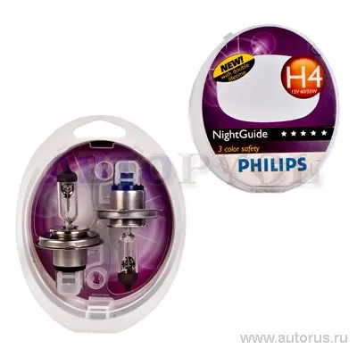 Лампа 12V H4 60/55W PHILIPS NightGuide 2 шт. DUOBOX 12342 NG