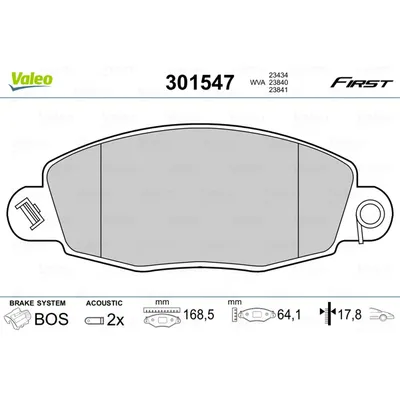 Колодки тормозные передние VALEO 301 547