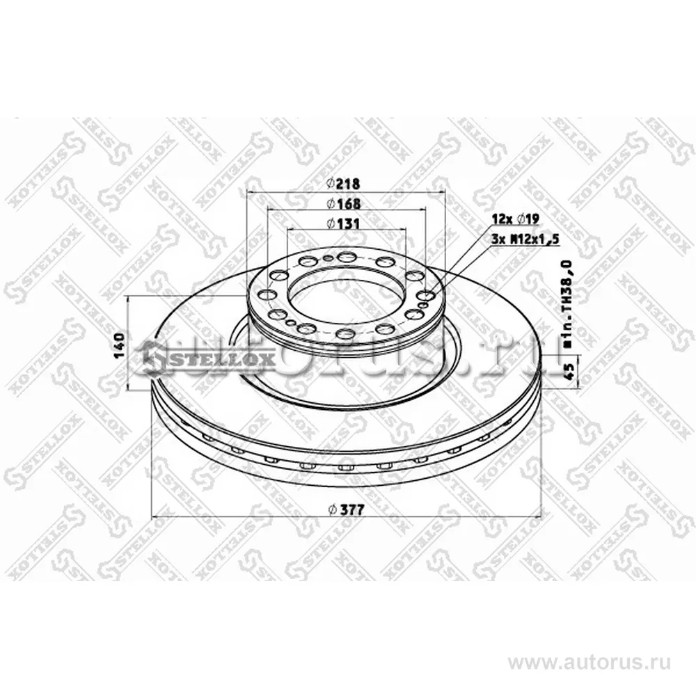 Диск тормозной 374.5X45 12отв D19+ 3отв M12X1.5 SAF SKRB 9019K/I STELLOX 8500813_SX