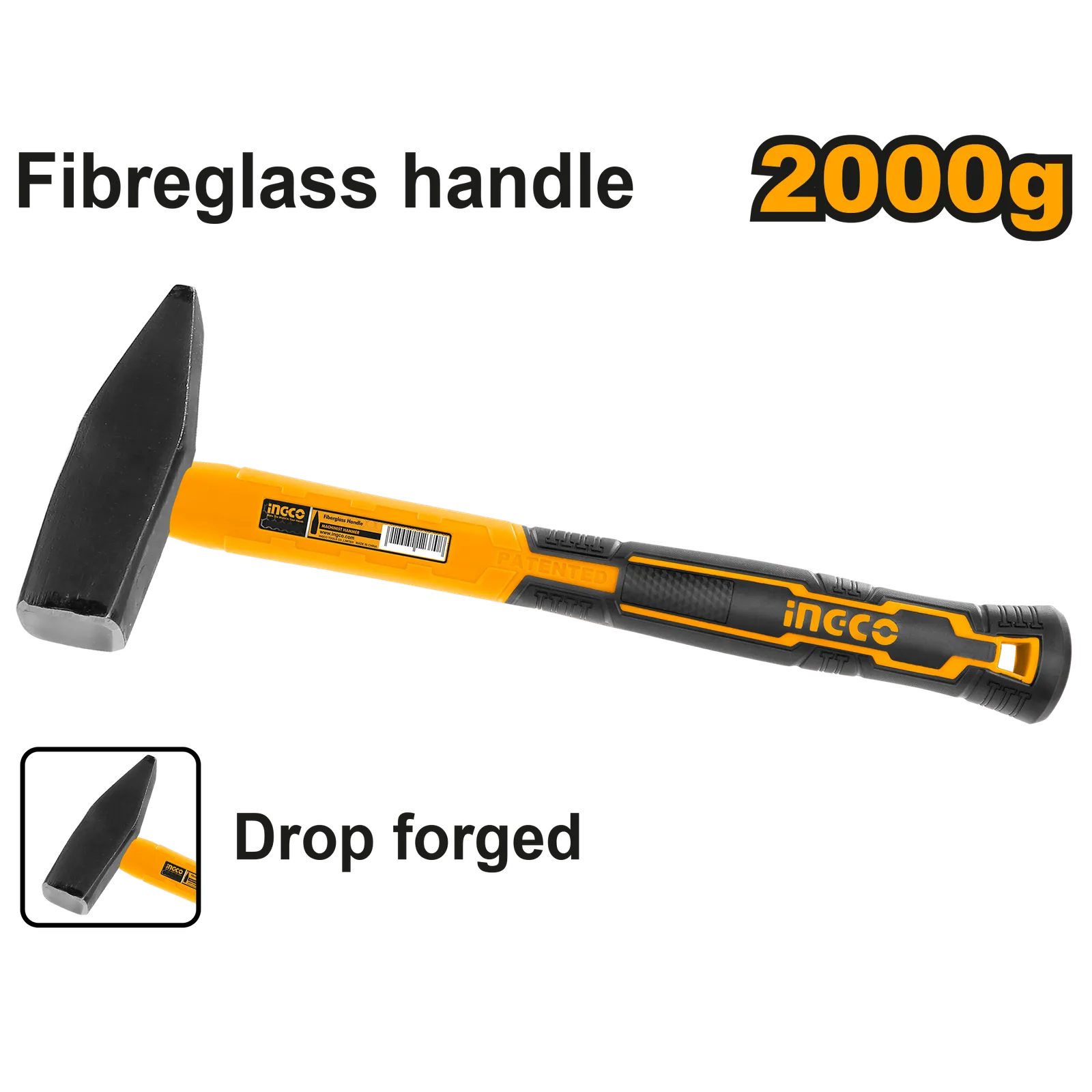 Молоток слесарный 2000 g с фиберглассовой ручкой INGCO HMH882000
