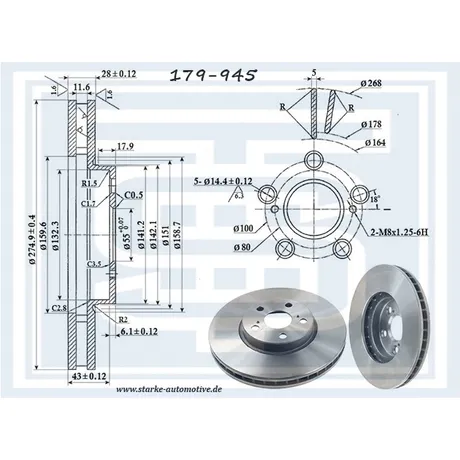 Диск тормозной передний TOYOTA AVENSIS (T22)/ CELICA (T20) 275X28 STARKE 179-945